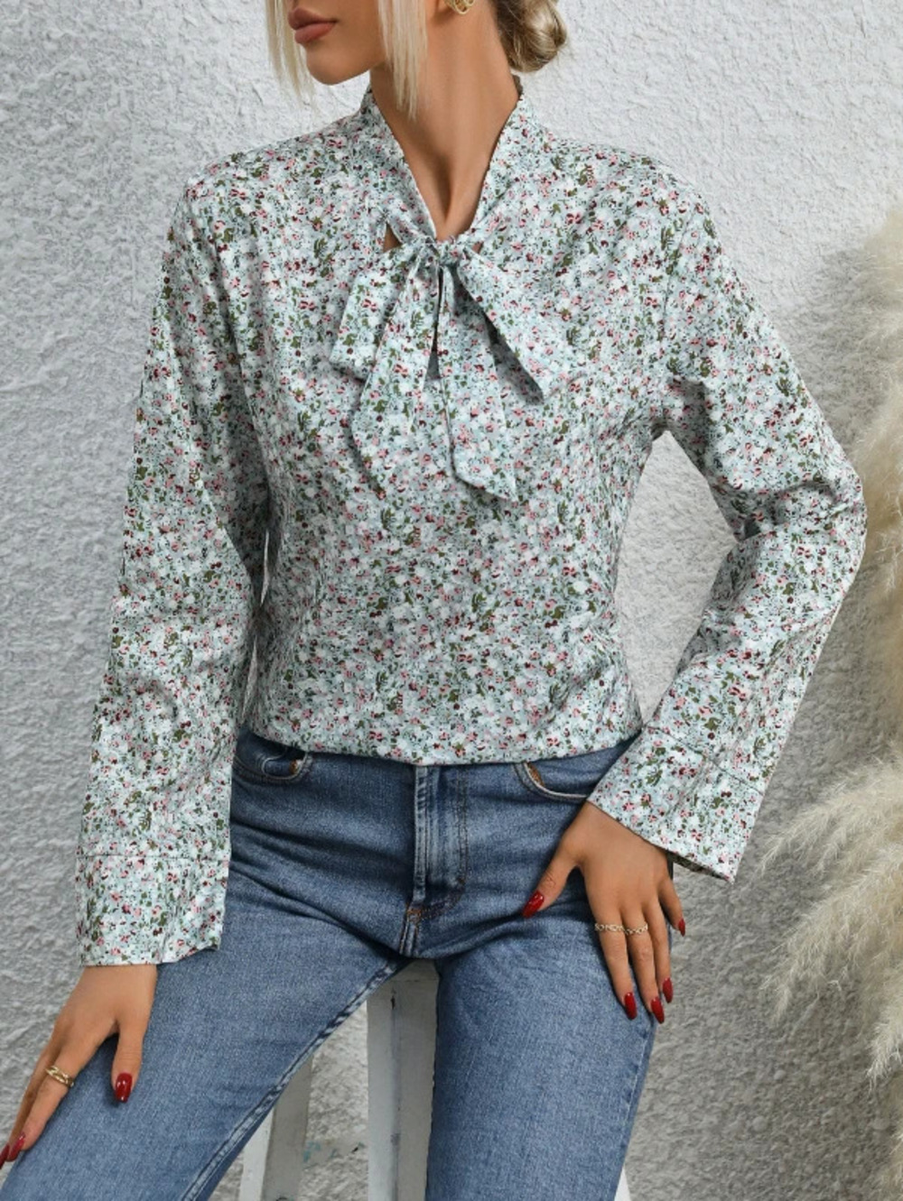 ZARA Bow Tie Collar Long Sleeve Blouse